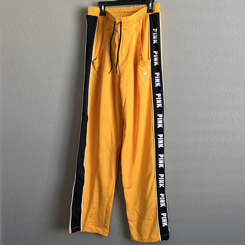 Victoria’s Secret Pink logo black yellow track sport pants